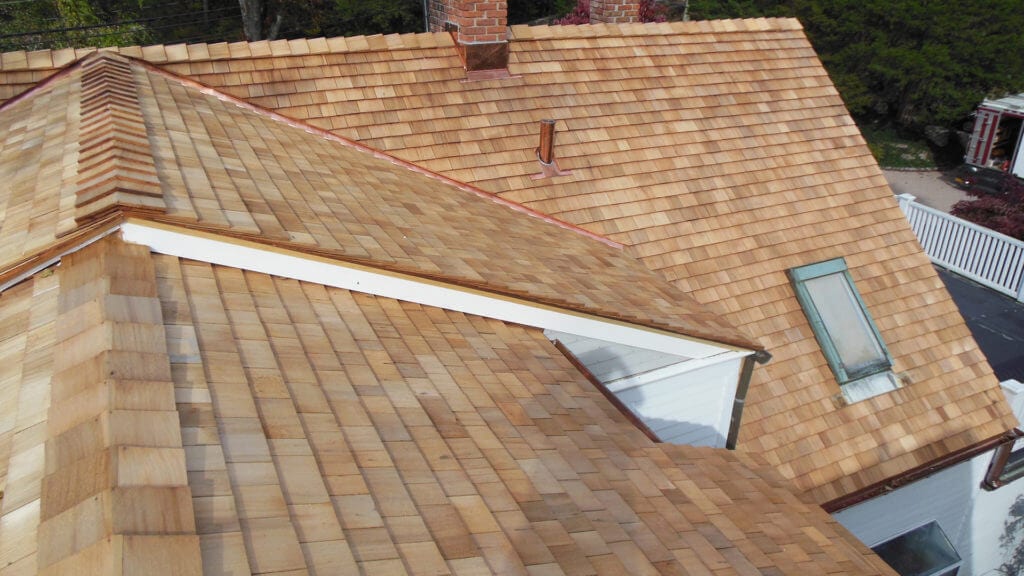 Cedar Shake Roof with copper flashing in Ridgefield, CT