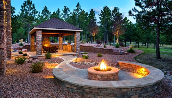 luxury outdoor backyard fire pit stock